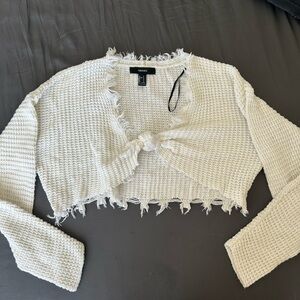 Forever 21 White Frayed Knit Crop Top
